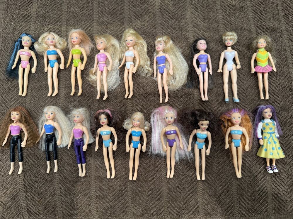 18 Pc Polly Pocket Dolls Vintage 2000's with Brushable hair 3.75" tall